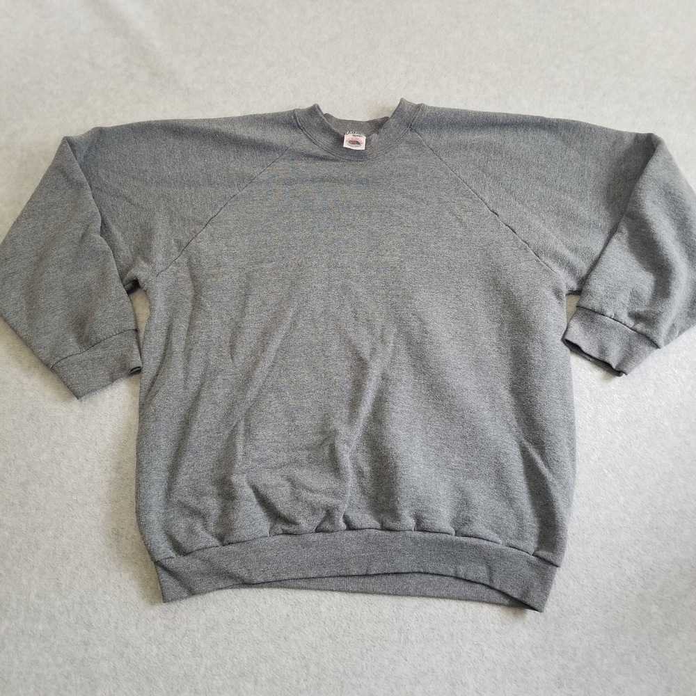 Vintage 90s Sweater Mens Large Gray‎ Faded Blank Raglan Crewneck Sweatshirt Grey